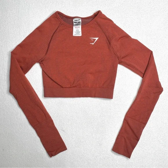 Gymshark Vital Seamless 2.0 Long Sleeve Crop Top•Brick Red Marl - Picture 2 of 8